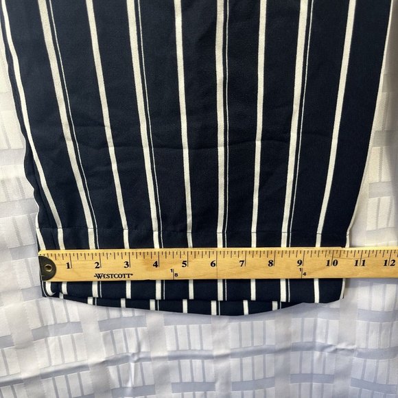 H&M Women Dress Pants Size 2 Blue Stripe Wide Leg High Rise Crop Paperbag - Picture 10 of 15
